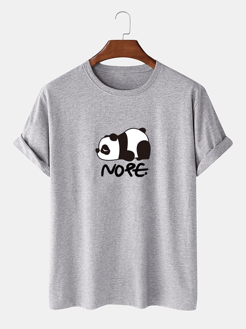 Mens Nope Panda Cartoon Print Short Sleeve Cotton Casual T-Shirt - MRSLM