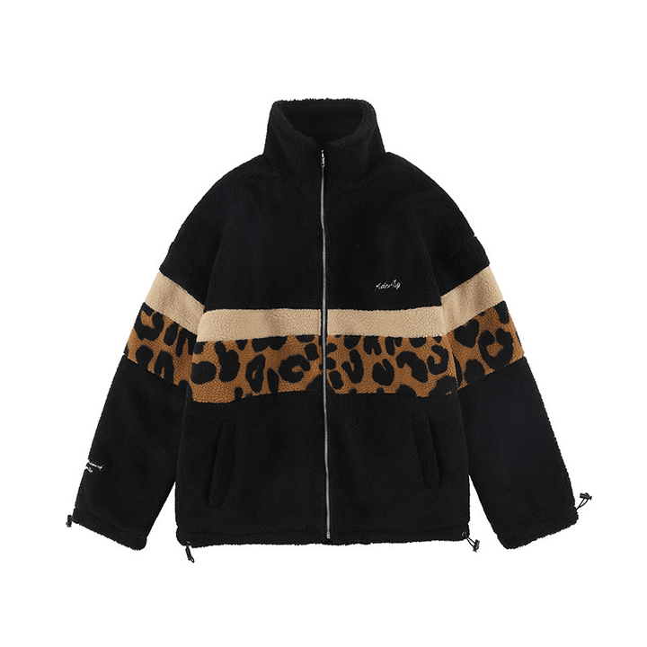 Lamb Wool Coat Men'S Color Matching Leopard Print Loose and Thick to Keep Warm - MRSLM