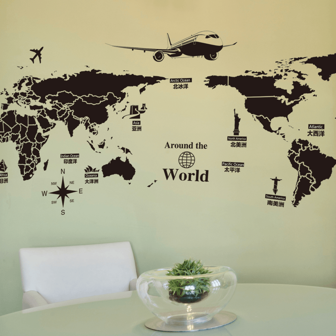 World Map Wall Stickers Removable PVC Map of the World Art Decals for Living Room Home Decor - MRSLM