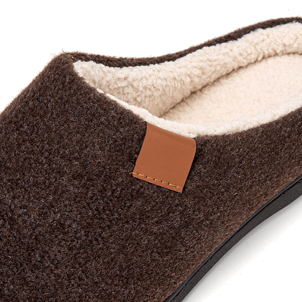 Men Soft Sole Slip Resistant Lamb Wool Lining Thicken Warm Home Winter Slippers - MRSLM