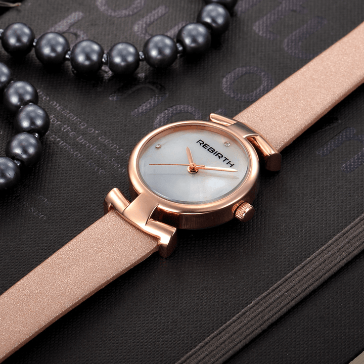 REBIRTH RE049 Simple Design Clock Women Wrist Watch Leather Strap Quartz Watches - MRSLM