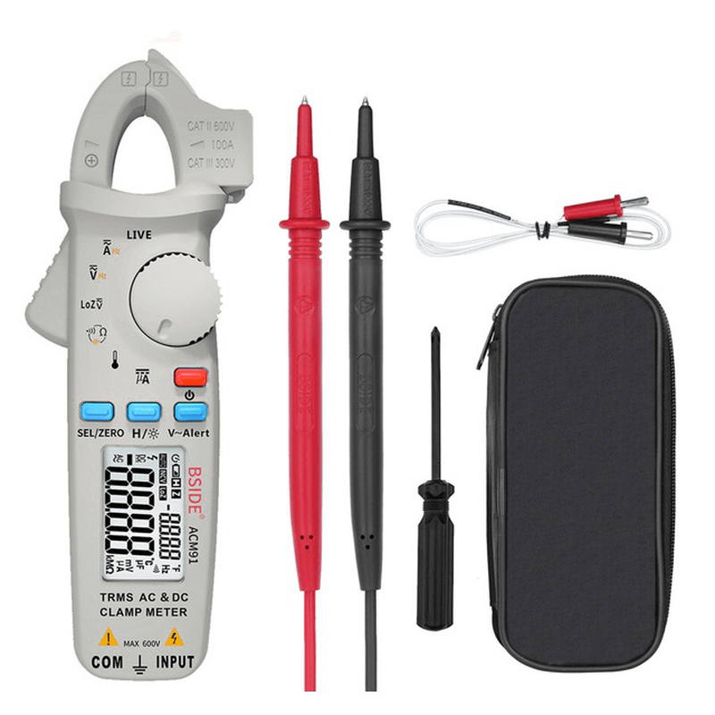 BSIDE ACM91 Digital AC/DC Current Clamp Meter Auto-Range Car Repair TRMS Multimeter Live Check NCV Frequency Capacitor Tester-White - MRSLM