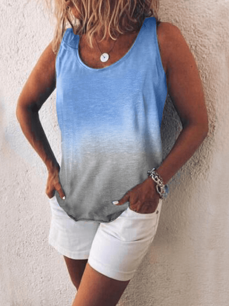 Women Casual Gradient Print Color Sleeveless Vest Tank Tops - MRSLM