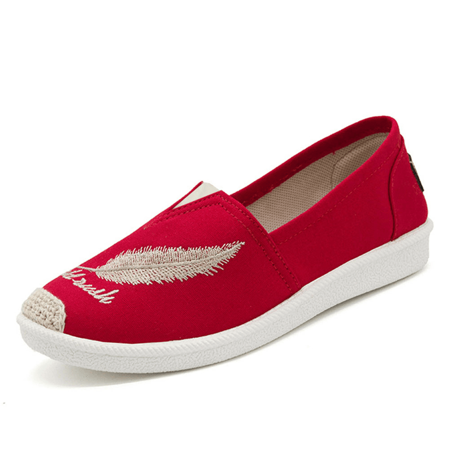 Women Pattern Embroidery Comfy Slip on Casual Canvas Flat Shoes - MRSLM