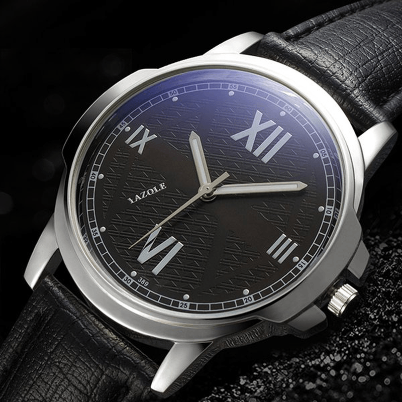 YAZOLE 389 Men Watch Luxury Roman Number Simple Dial Leather Strap Quartz Wrist Watch - MRSLM