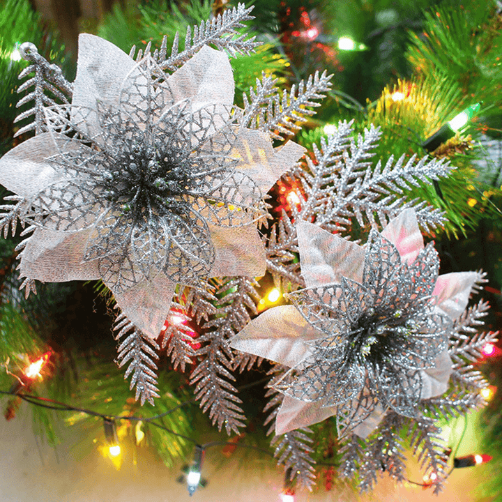 Glitter Artificial Christmas Tree Flowers Ornament Pendant Xmas Party Decoration - MRSLM
