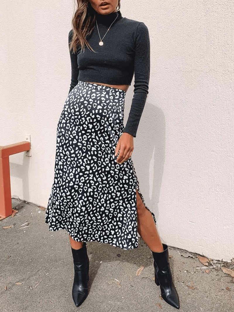Leopard Print Side Split High Waist Slim Skirts - MRSLM