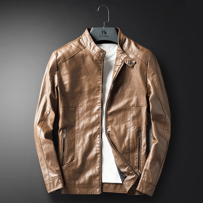 Fashion Casual Warm Slim Leather Jacket Men'S - MRSLM