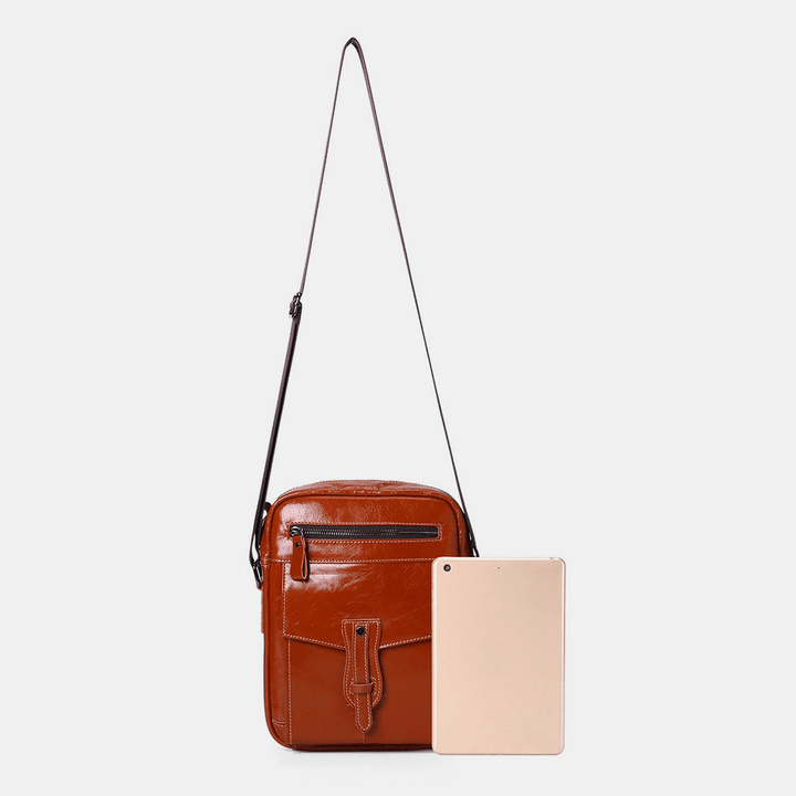 Men Genuine Leather Large Capacity Vintage Business Crossbody Bag Shoulder Bag - MRSLM