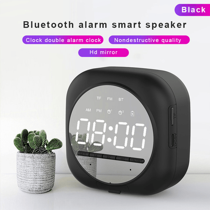 Wireless USB Bluetooth 5.0 LED Mirror Alarm Clock Speaker TF FM Radio Clock Digital Snooze Table Clock Wake up Phone Holder Electronic Large Time Display Home Decoran Clock - MRSLM