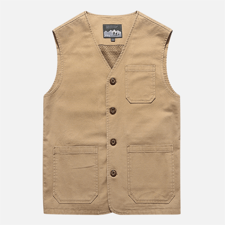 Mens plus Size Outdoor Mesh Breathable Pockets Cotton Vest Sleeveless Jacket - MRSLM