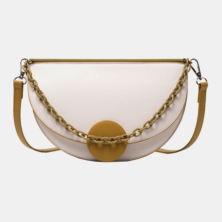 Women Chains Irregular Shape Saddle Bag Shoulder Bag - MRSLM