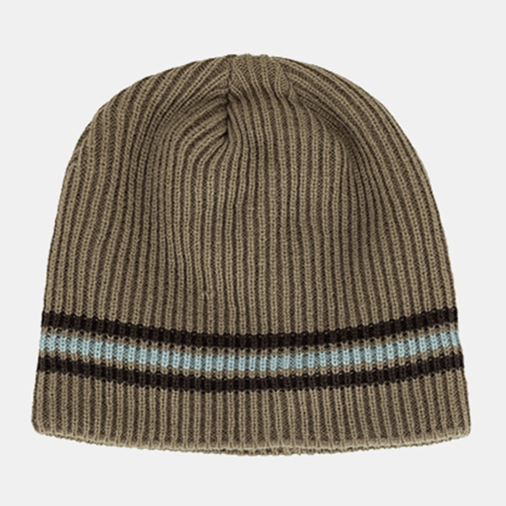 Men Acrylic Two-Color Horizontal Stripes Beanie Hat plus Velvet Warmth Outdoor Cold Protection Knitted Hat - MRSLM