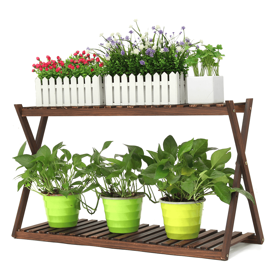 2 Layers Plant Stand Flower Pot Shelves Indoor Outdoor Garden Home Office Planter Shelf Storage Rack - MRSLM