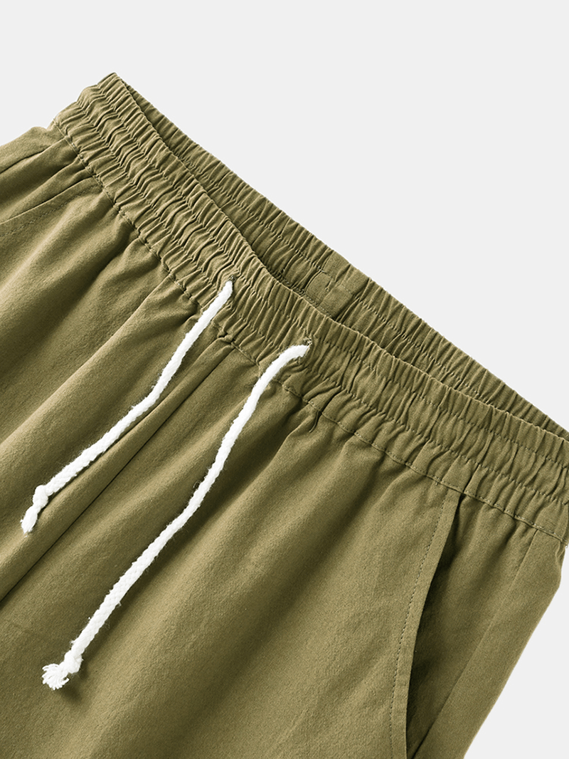 Men 100% Cotton Solid Color Casual Shorts - MRSLM