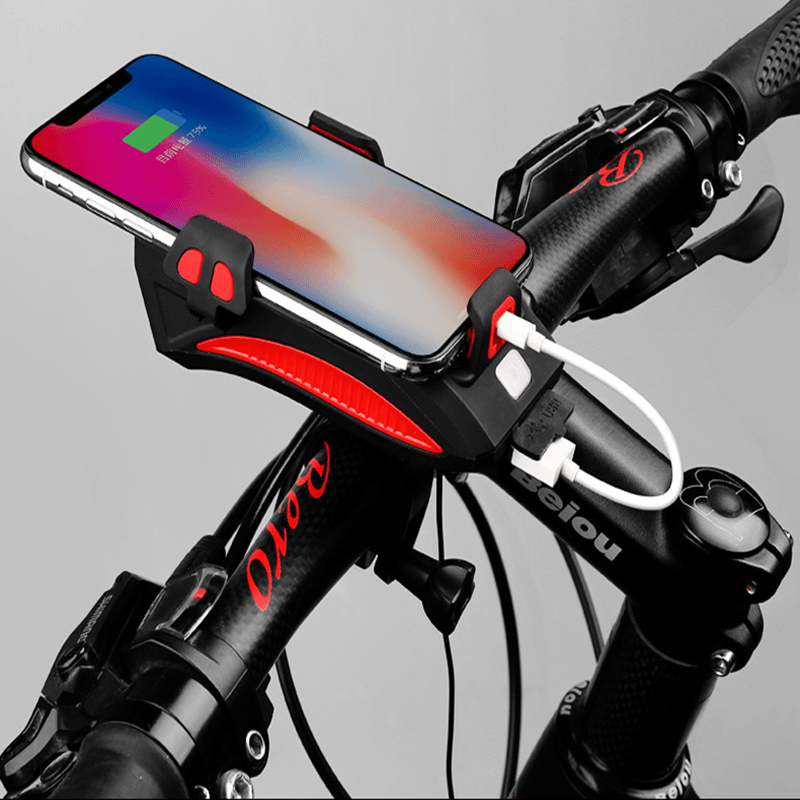 XANES® 3 in 1 130Db Horn Bike Front Light 4"-6.3" Phone Holder 2000Mah USB Rechargeable Waterproof Handlebar Light - MRSLM