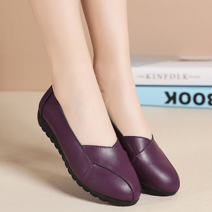 Women Casual Breathable Leather Halved Belt Slip-On Soft Sole Loafers - MRSLM