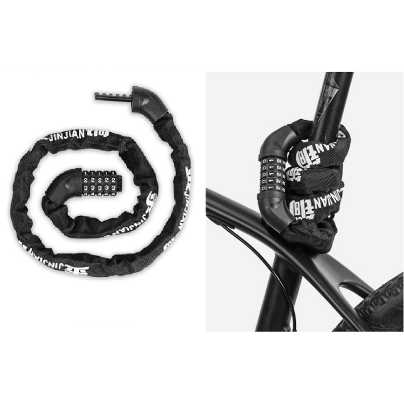 BIKIGHT Thicken Diameter Zinc Alloy Anti-Theft Code Password Chain Lock Portable Safety Keyless Lock for Bike Bicycle Motorcycle - MRSLM