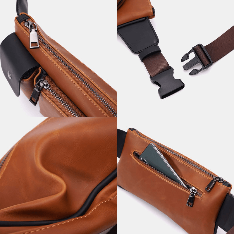 Men Faux Leather Retro Business Casual Multi-Carry Waist Bag Chest Bag Sling Bag - MRSLM