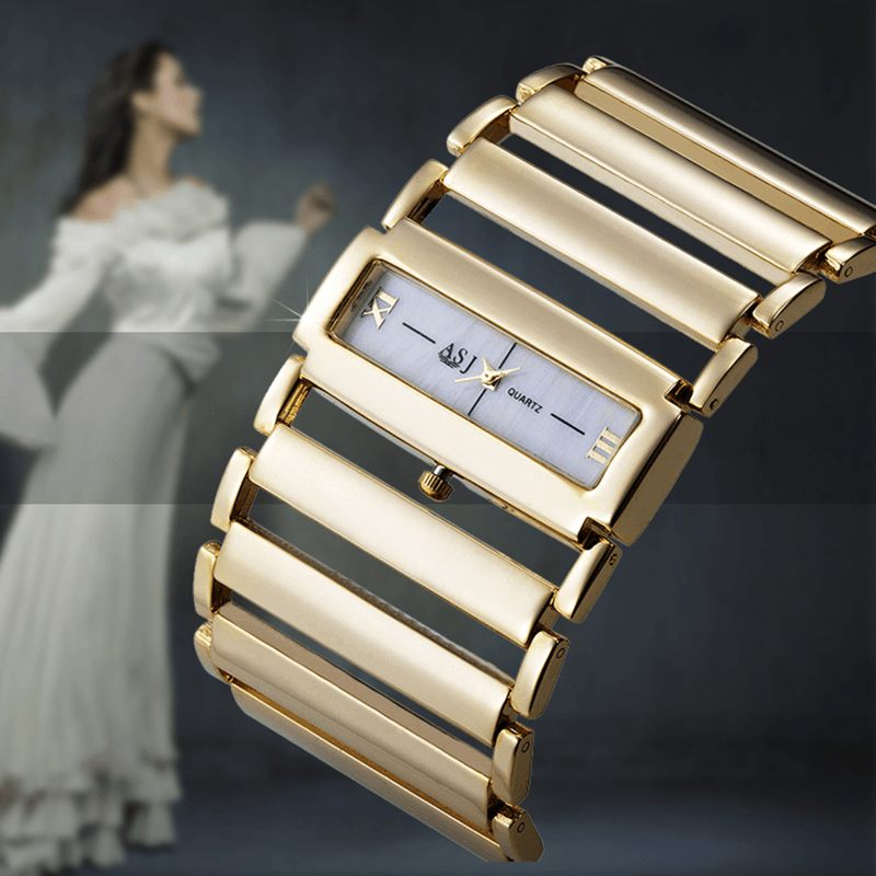Women Luxury Stainless Steel Watch Ladies Wide Steel Band Bracelet Watch Quartz Watches - MRSLM
