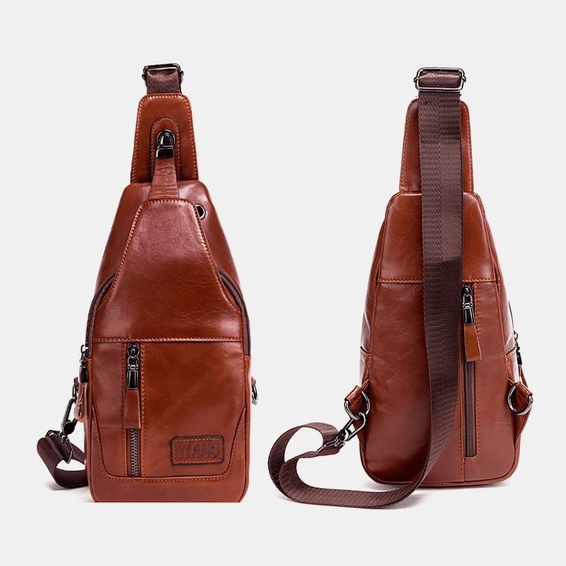 Men Genuine Leather Chest Bag Shoulder Bag Crossbody Bag First Layer Trend Fashion Bag - MRSLM