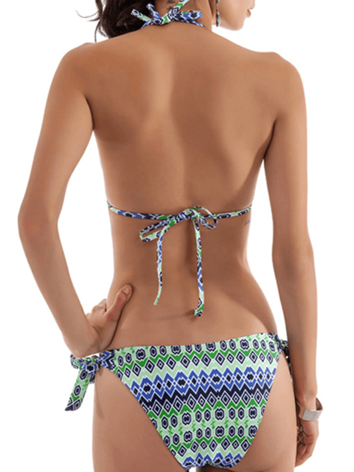 Women Tracy Sexy Halter Wireless Swimwear Argyle Pattern Low Waist Bikini Set - MRSLM