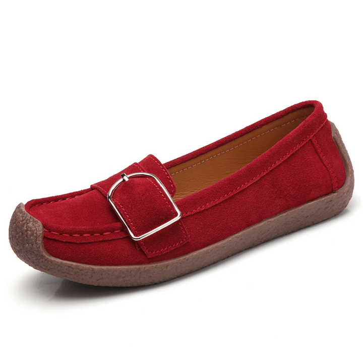 Women Metal Decor Suede Comfy Non Slip Soft Sole Casual Flats Loafers - MRSLM