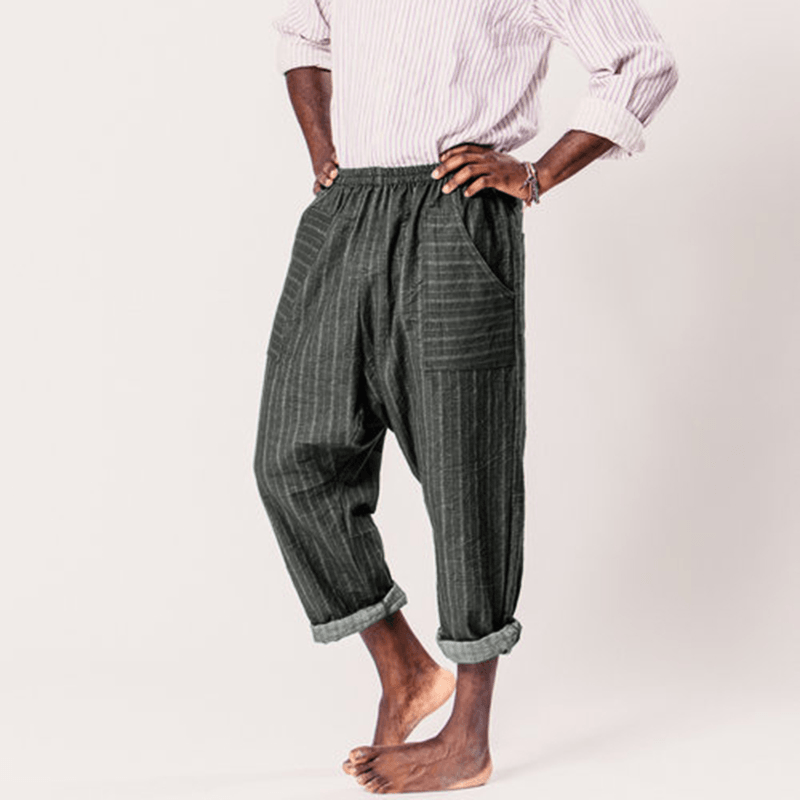 Mens Hippies Striped Pants Casual Loose Wide Leg Pants Party Festival Trousers - MRSLM