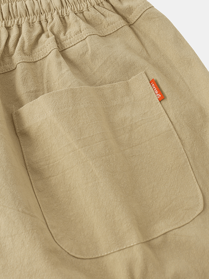 Mens Vintage Solid Color Drawstring Pocket Loose Casual Calf Length Pants - MRSLM