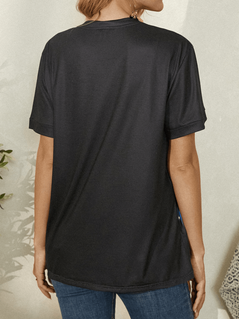Fish Cat Print O-Neck Short Sleeve Casual T-Shirt for Women - MRSLM