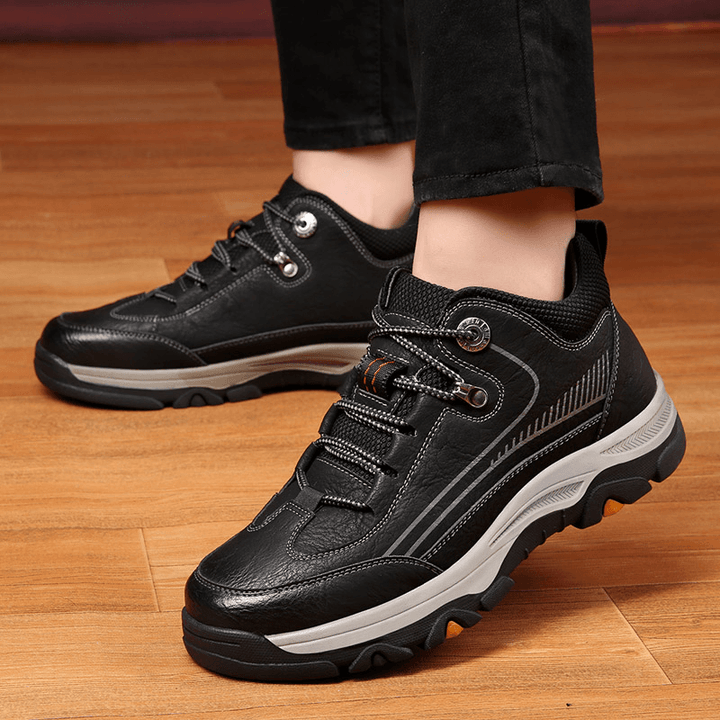 Men Cowhide Leather Soft Sole Warm Lined Padded Lace up Comfy Sports Casual Shoes - MRSLM