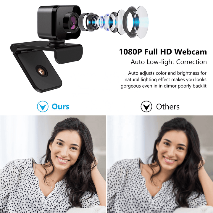 C5 1080P Autofocus USB Webcam Plug and Play 130° Viewing Angle Light Correction Web Camera with Stereo Microphpne Support Android Windows Linux for Streaming Online Class Meeting Video Call - MRSLM