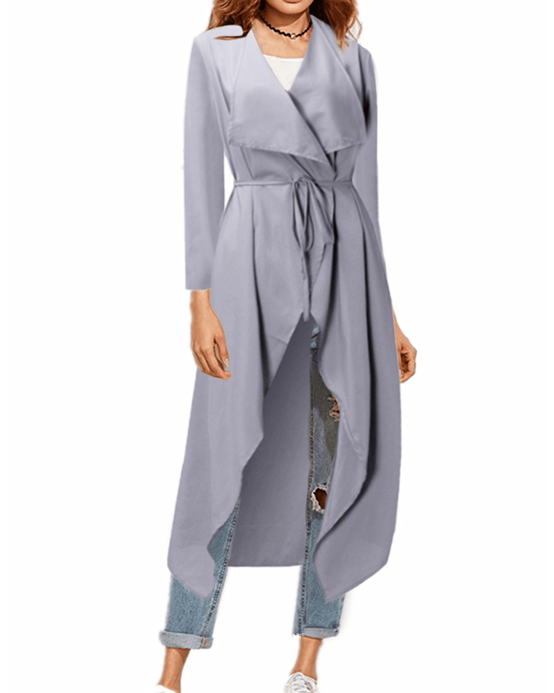Women Long Sleeve Waterfall Cardigan Long Coats with Belt - MRSLM