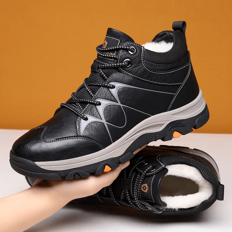 Men Genuine Leather Soft Sole Warm Lined Padded Lace up Comfy Casual Sports Shoes - MRSLM