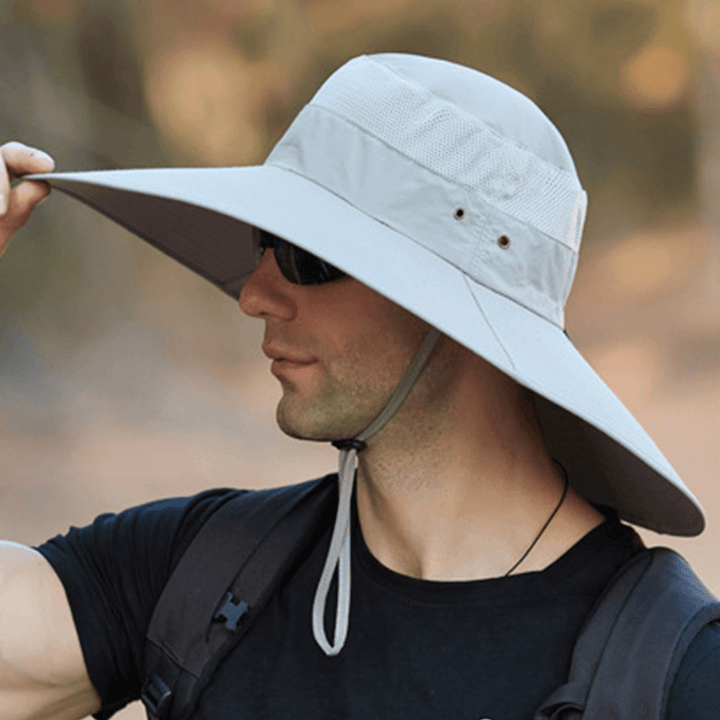 Mens Bucket Hat Waterproof Mesh Breathable Sunshade Cap Oversized Brim with String for Outdoor Fishing Hat Climbing - MRSLM