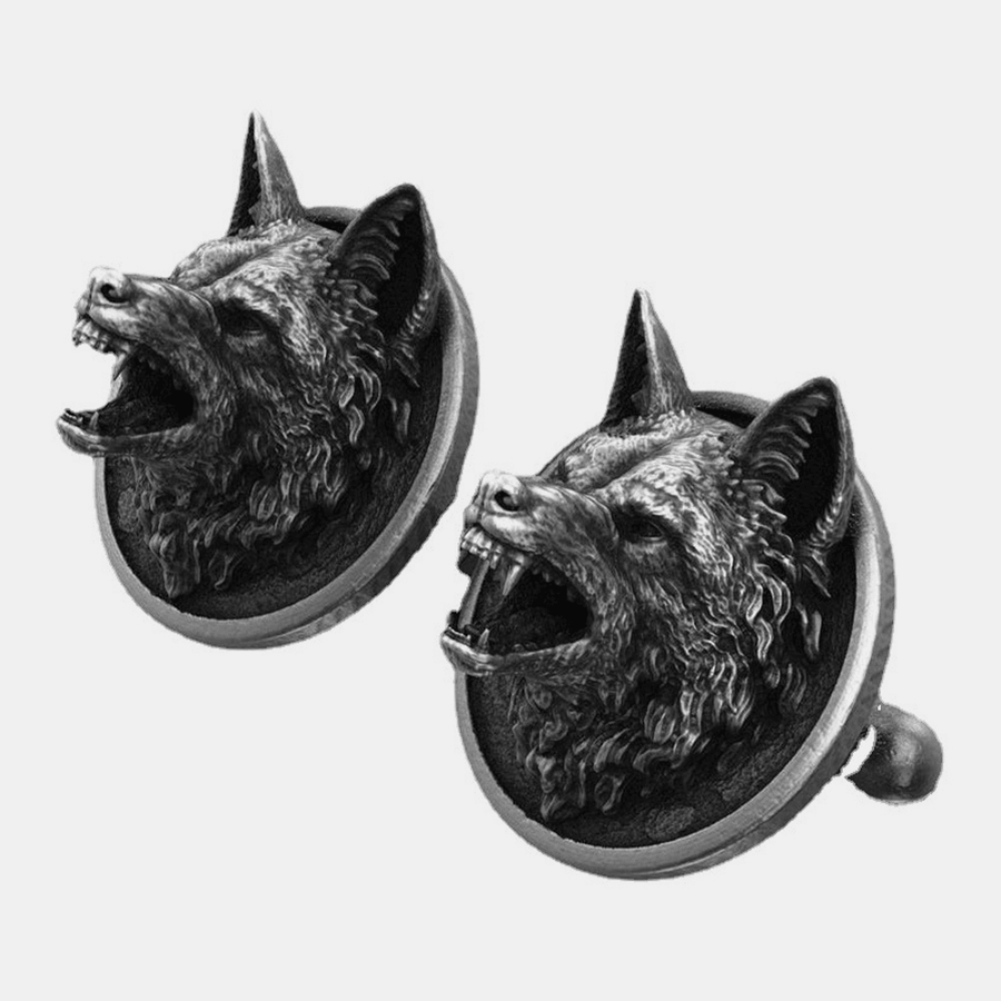 Men Pure Tin Handmade Three-Dimensional Wolf Head Retro French Shirt Cufflinks Dress Suit Cuff Button - MRSLM