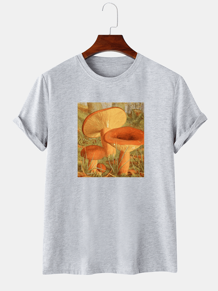 Mens Mushroom Graphic Print Thin O-Neck Short Sleeve T-Shirt - MRSLM