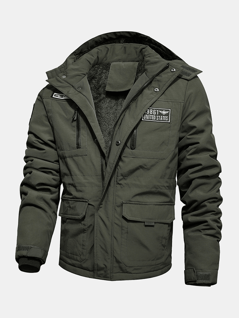 Mens Graphics Hooded Multi Pocket Warm Long Sleeve Jacket Coats - MRSLM
