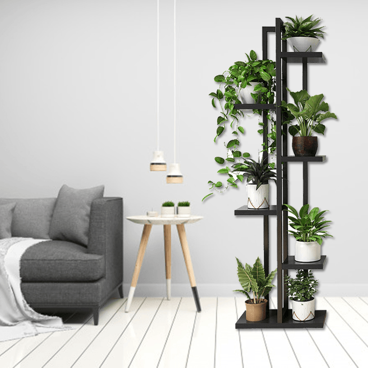 Five Tier Steel Flower Rack Plant Stand Wood Shelves Bonsai Display Shelf - MRSLM