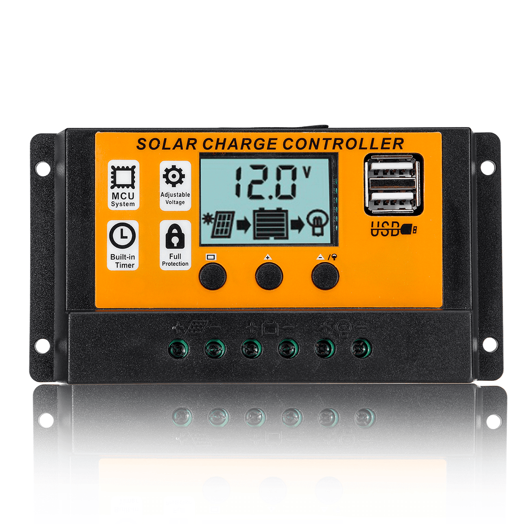 LCD Display 12V/24V Auto Solar Charge Controller PWM Controller Dual USB Solar Panel Controller - MRSLM