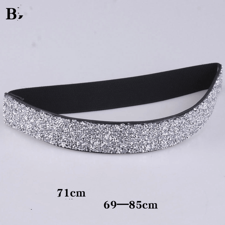 Rhinestones and Diamonds Elastic Wide Belt Flashing Diamonds Ladies Versatile Crystal Stretch - MRSLM