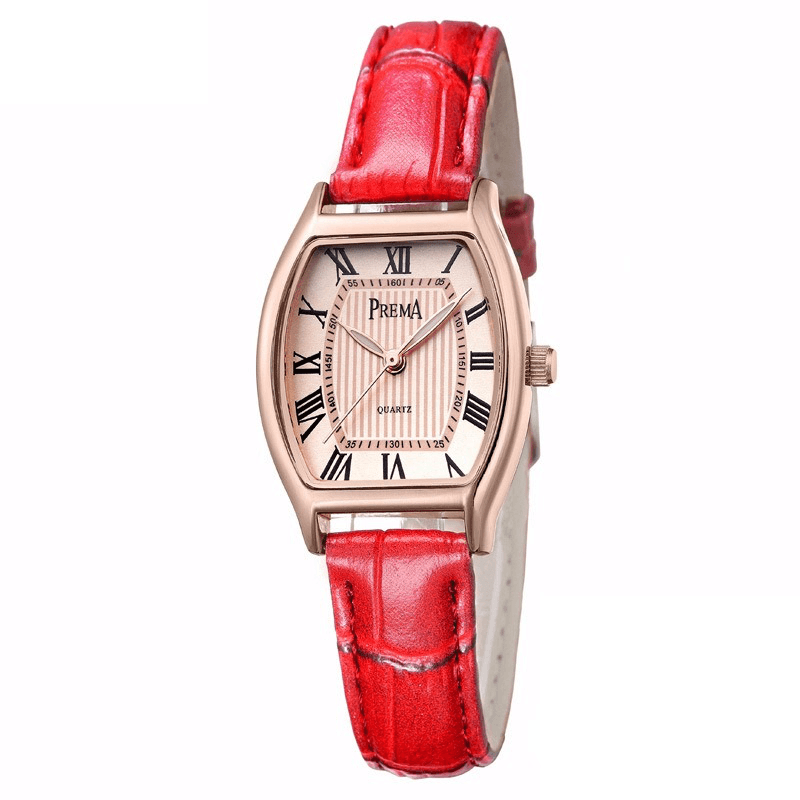 PREMA Fashion Casual Roman Numeral PU Leather Band Women Quartz Watch Wristwatch - MRSLM
