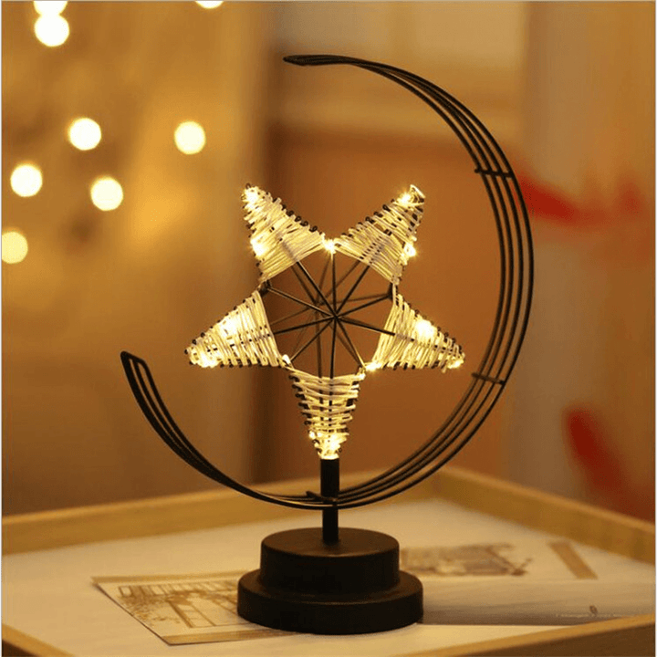 Battery/Usb Powered Warm Light Black/Pink Star Moon Night Light Desk Lamp Birthday Gift - MRSLM