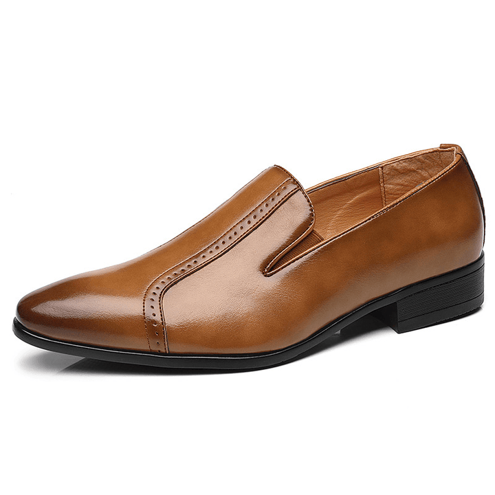 Men Leather Breathable Soft Sole Pointy Toe Comfy Slip on Casual Dress Shoes - MRSLM