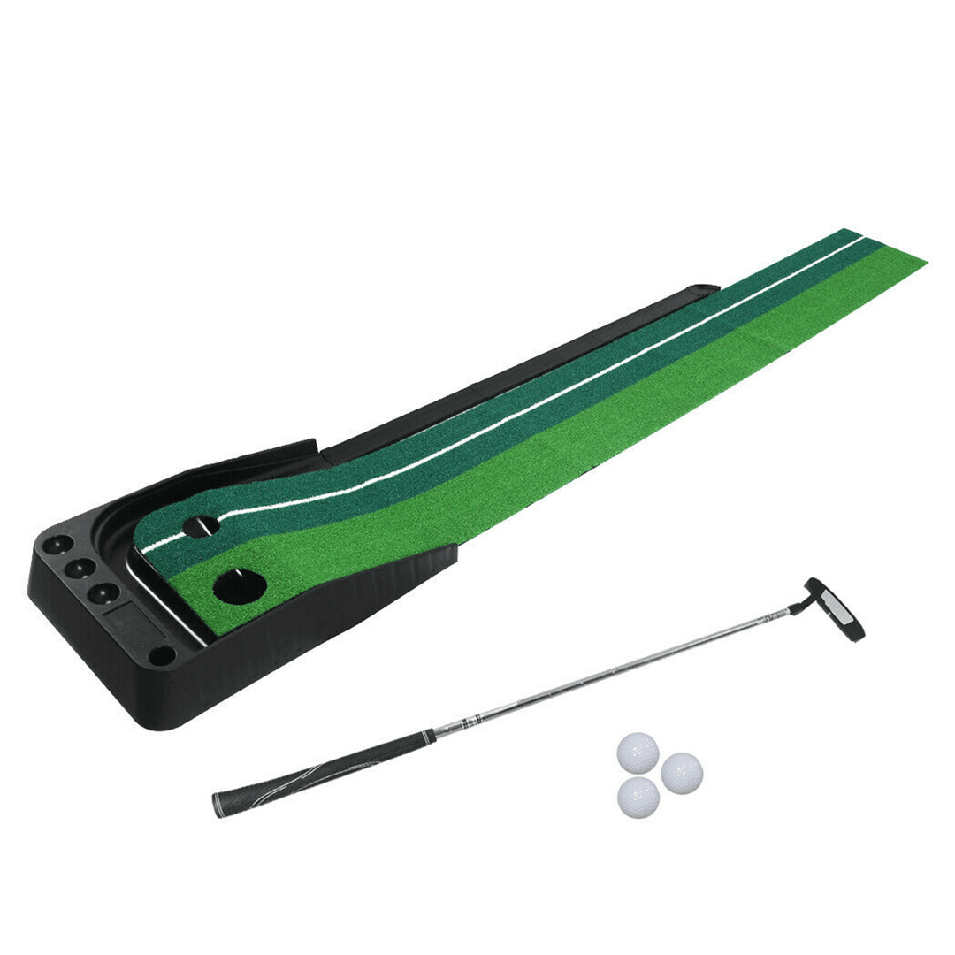 Golf Putting Mat Set Auto Return Golf Training Mat Folding Grass Pad with 3 Pcs Golf Ball Putter - MRSLM