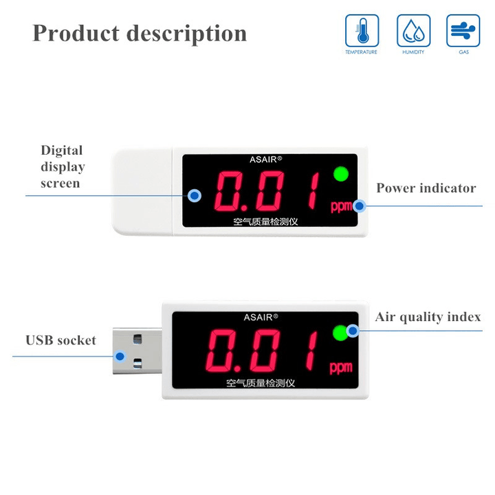 USB Interface Air Quality Monitor 0-9.99Ppm TVOC Meter Professional Home New House Multi-Function Maternal and Infant Car Detection - MRSLM