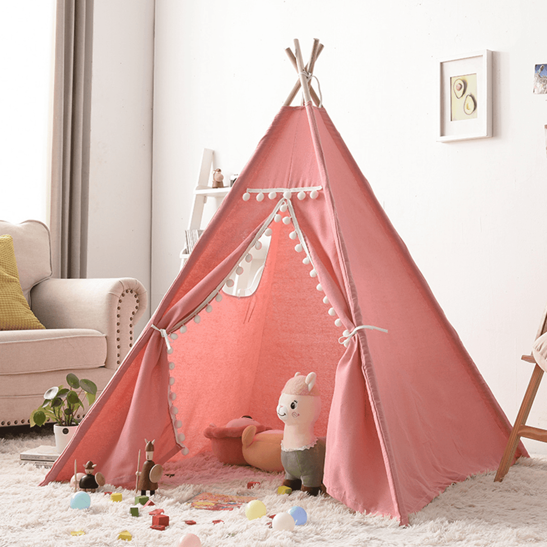 Kids Game Tent Triangle Play House Children Canvas Castle Tent Indoor Garden Gift - MRSLM