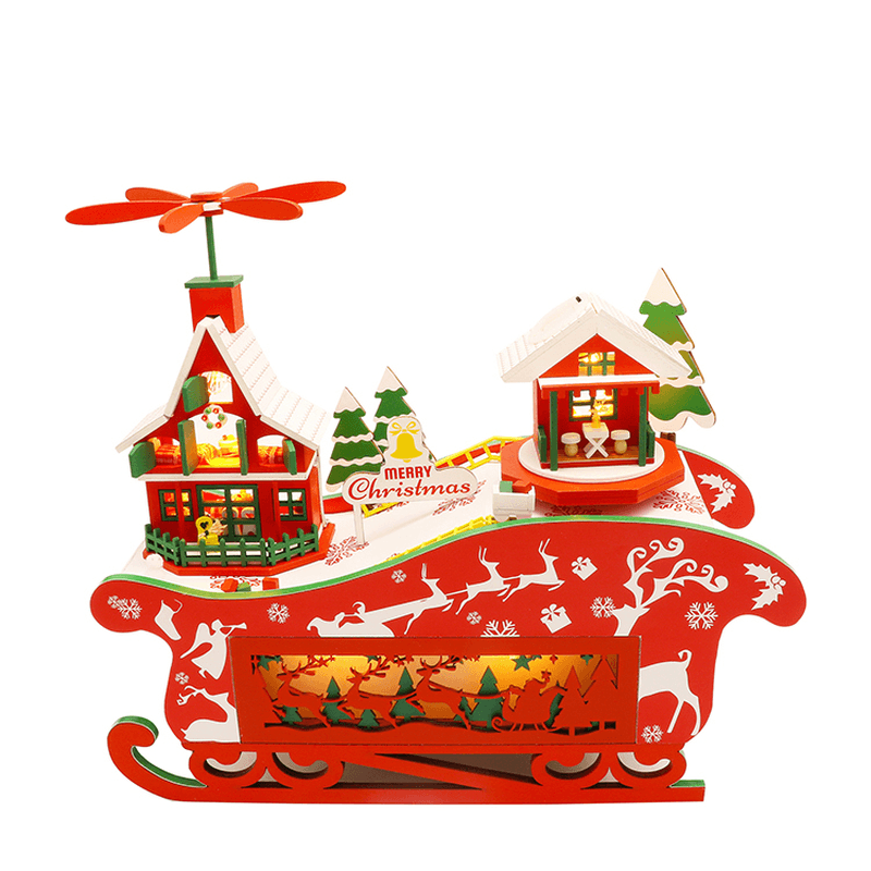 Hongda M908 Fantasy Christmas Night DIY Assembly Cottage Piggy Bank Doll House with Music and LED Light - MRSLM