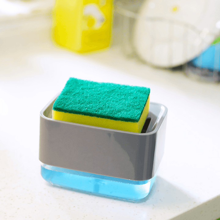 2 in 1 Liquid Soap Pump Dispenser ABS Kitchen Sponge Holder Press Countertop Rack - MRSLM