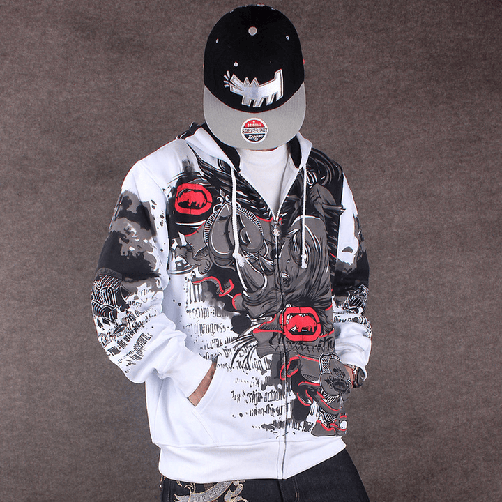 Fashionable Men'S Graffiti Hooded Jacket - MRSLM